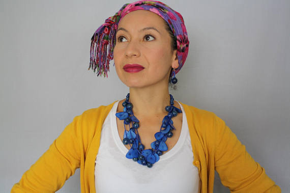 Blue Chunky Tagua Earrings